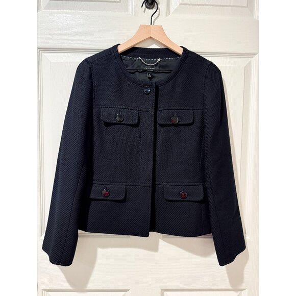 Talbots Ribbed Twill 100% Cotton Black Blazer Jacket Pockets Classic Career 4 - Picture 1 of 12
